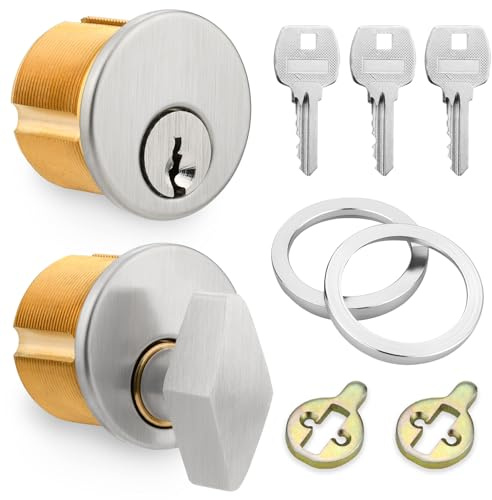 Gnellkoor Storefront Door Lock Cylinder & Thumbturn, Ideal for Commercial Aluminum Shop Door Mortise Brass Lock Cylinder Replacement to Prevent Theft Violent Destruction Protect owners Property Safety