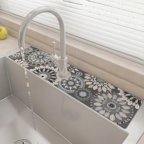 24 X 5.5 Kitchen Sink Splash Guard Faucet Mat Mandala Super Absorbent Fast Drying Faucet Guard & Draining Mat Sink Splash Guard Behind Faucet for Kitchen, Bathroom