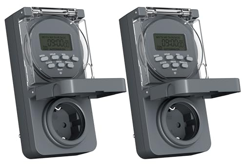 HBN 2er Digitale Zeitschaltuhr Steckdose Außen, 8 Schaltprogramme Wochenzeitschaltuhr mit Zufallsfunktion, IP44 Outdoor Timer-Steckdose für Weihnachtsdeko, Pool-Pumpen, Beleuchtung im Garten, 3680W