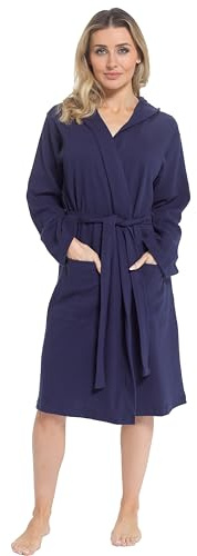 Daisy Dreamer – Peignoir à capuche en coton gaufré pour femme, super absorbant, robes de spa idéales pour la maison et les vêtements de détente, bleu marine, S