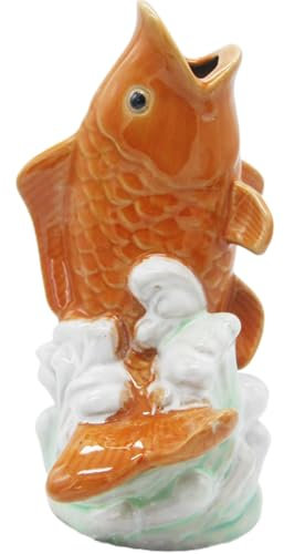 Jorzer Fontaine d'étang, fontaine à carpe en céramique, 12 x 9 x 22 cm, fontaine vintage pour petits étangs, patio, terrasse et maison