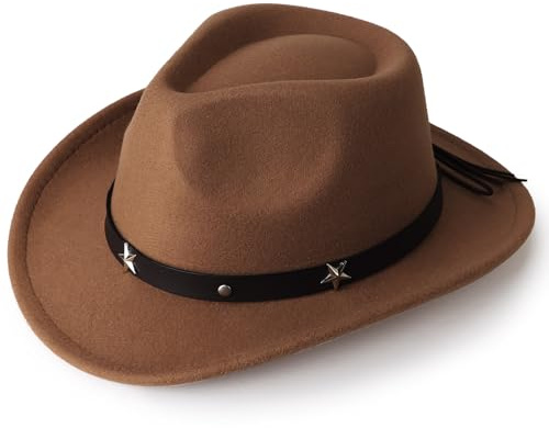 DRESHOW Chapeau Cowboy Fille Garçons Chapeau Panama Rétro Fedora Classique en Feutre avec Boucle de Ceinture Casquettes Unisexes Enroulées pour Enfants 4-12 Ans