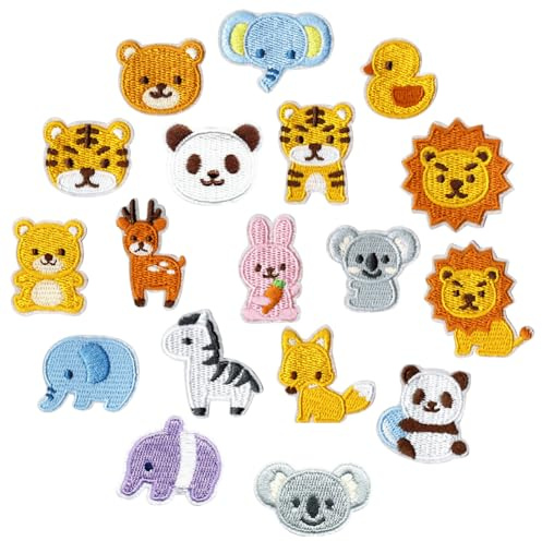 KASESSS 18 Pezzi Animali Toppe Termoadesive, Toppa Termoadesiva per Tessuti, Toppe Termoadesive Bambini, Cartoon Toppes Pantaloni Bambino, Toppes per Vestiti per Pantaloni, Zaini, Cappelli, Fai Da Te