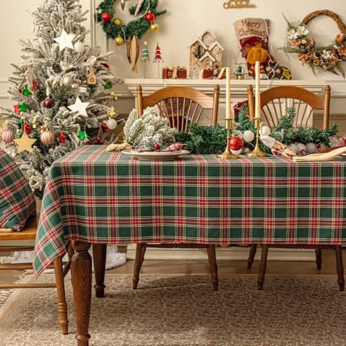 Softalker Large Christmas Green Table cloths 300x140 cm Rectangular Tartan Xmas Tablecloth for Autumn Garden Outdoor Birthday Party Coffee Buffet New Year Home Festive Decoration Tabletop