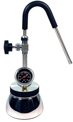 Espumador de leche y vaporizador, acero inoxidable con boquilla de 3 agujeros y medidor de presión de aire, apto para calefacción de llama abierta e inducción