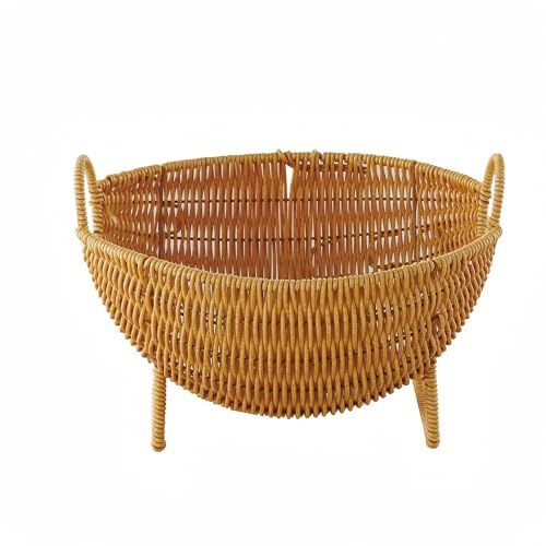 Fruit Basket Fruit Bowl for Kitchen Countertop Decorative Storage Display Basket Hand-Woven Imitation Rattan Storage Basket Food Serving Bowl Woven for Fruit, Snack, Bread, Vegetables, Coffee Pod