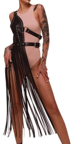 Oxtxuzdm Punk Fringed Waist Belt Long Suspender Belt For Women PU Leather Adjustable Accessory For Stage Performances
