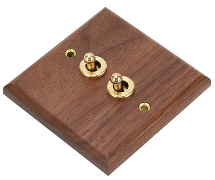 Yosoo Health Gear Dubbel Vippströmbrytare, Retro Valnötsträpanel med Mässingsskruvar, Väggmonterad Ljusströmbrytare 50HZ, Elektrisk Strömbrytare i Traditionell Design