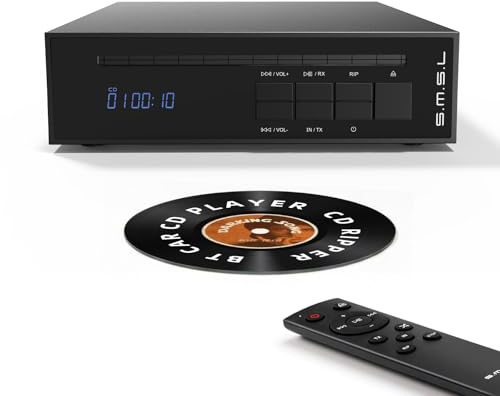 SMSL PL20 HiFi CD Player for Home, CD Ripper, Bluetooth Car CD Players, 2*CS43131 Chip, USB Drive/Bluetooth Input RCA/BT/3.5mm/4.4mm Balanced/Optical/Coaxial Digital Output, Black