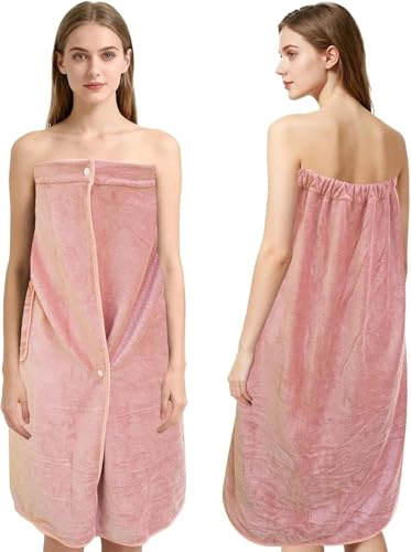 Chiluxendo Toallas de Baño, Toalla de Sauna con Bolsillo, Vestido de Toalla de Baño Mujer Ajustable, Toallas de Baño de Microfibra, Vestido de Toalla de Playa para Sauna Ducha SPA Playa Baño(Rosa)