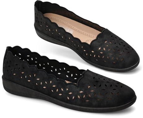 GLAMORA Bailarinas Cuña Baja Manoletinas Caladas Verano Cómodas Transpirables Antideslizantes Calzado Ligero Suela Flexible Troqueladas Ultraligeras Confort Plantilla Acolchada black-39