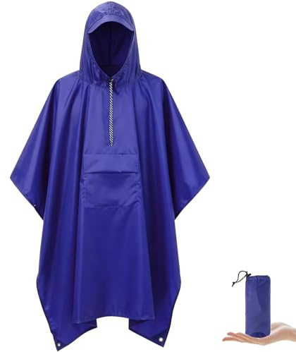 HIVTE Poncho Pluie Adulte 3-en-1 Imperméable Réutilisable, Cape de Pluie avec Capuche Femme Homme, Poncho Pluie Imperméable pour Randonnée Vélo Camping, Tapis Pique-Nique