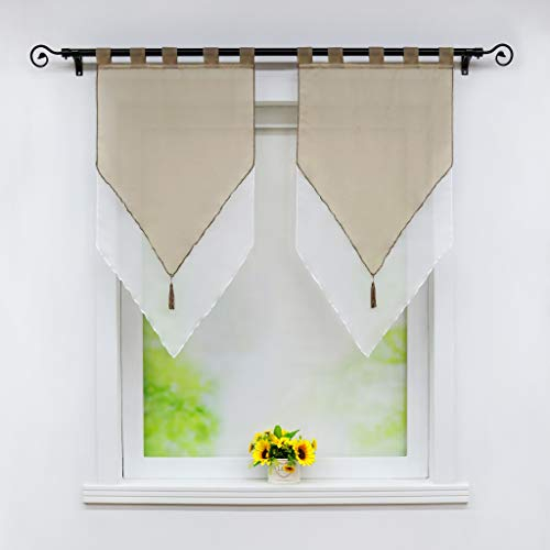 Joyswahl Scheibengardine Voile Bistrogardinen mit Quaste Panneaux, Zweifarbig »Lydia« Doppelschicht Kurzstore mit Schlaufen BxH 60x90cm Braun/Weiß 2 Stück