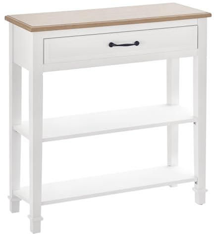 HOMCOM Modern Style Sofa Console Entry Hallway Table with Drawer and Shelves, Sturdy Build, and Large Storage, White