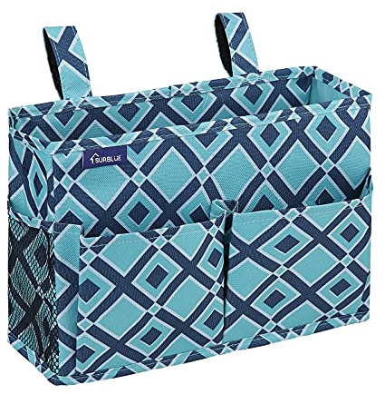 Surblue Caddy Hanging Organizer Bedside Storage Bag for Bunk and Hospital Beds, Blueplaid, Small