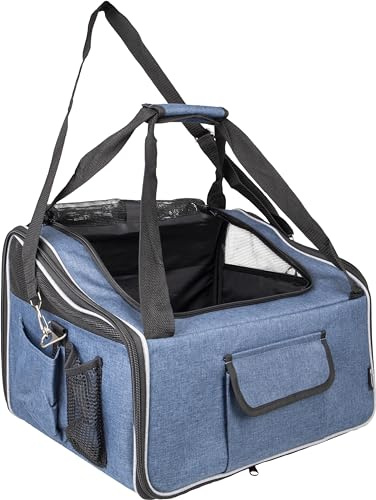Flamingo siège Auto pour Chien Ida Bleu - 44x35x29,5cm - Cadre renforcé et Pliable avec Boucle pour Ceinture de sécurité - bandoulière réglable