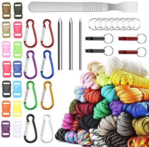 Set de paracord, Paracord 550, corde en nylon DIY, paracorde, corde multifonction, inclut boucle de corde et aiguilles à coudre, adapté pour la fabrication de cordons, porte-clés