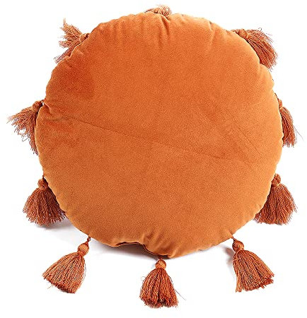 INTRECCI Cuscino Rotondo in Velluto per Divano Letto, Cuscino Sunshine Frange Arredo Decorativo Zucca Tondo Tinta Unita (Rust)