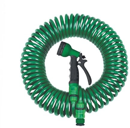 HERSIG - Manguera de Jardín Extensible en Espiral con Pistola de Riego de Color Verde Oscuro - 10 m