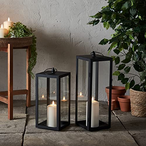 Lights4fun Set di 2 Lanterne in Metallo di 35 cm e 45 cm con Candela a LED TruGlow® per Interni ed Esterni Decorazione da Giardino