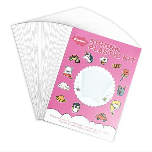 Warckon 72 Pieces Shrink Plastic Sheets, 4.1 x 2.9 inch / 10.5 x 7.4 cm (A7 Size), Create Your Own Earrings, Necklace, Keychains. Perfect for Inspiring Your Children's Creativity
