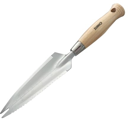 SUMIO 13.3 Alloy Steel Garden Trowel with Forked Tip and Depth Markings, Weeding Knife for Root Cutting, Transplanting, Digging, and Slit Weeding