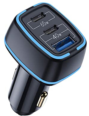 105 W USB C billaddaradapter 3 portar PD 65 W supersnabb laddning LED-tändare bil telefonladdare adapter