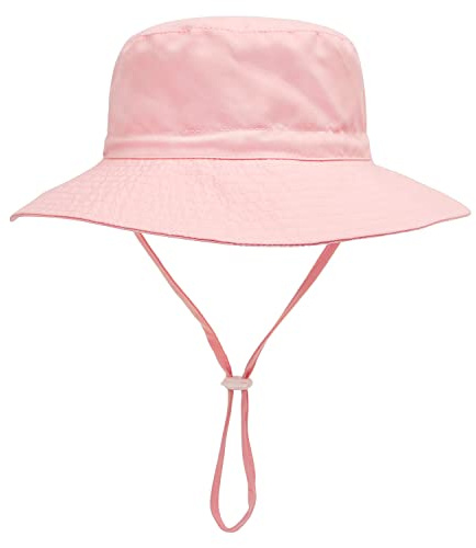 YANWANG Bebé Niños Ajustable Bucket Sun Hat, UPF 50+ Protección Solar Gorra de Playa para Niños Pequeños Niñas(Light Pink,6-24Months)
