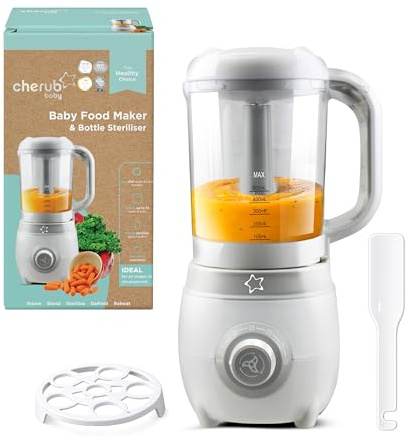 Cherub Baby Easycook 4-in-1 Baby Food Maker, Steamer, Blender, Bottle Steriliser & Warmer | All-in-One Food Processor | Newborn Essentials & Baby Travel Essentials