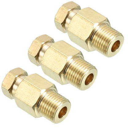 PATIKIL Raccord en Laiton pour Tube de 6 mm de Diamètre Extérieur, Filetage Mâle Bsp 1/8, Lot de 3 Adaptateurs de Raccordement Droit de Compression, Couleur Dorée