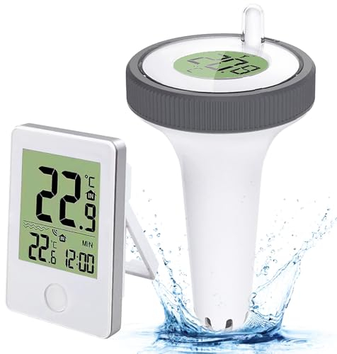 Termometro per Piscina Digitale, Termometro da Piscina Senza Fili, Impermeabile Termometro Galleggiante, Termometro di Piscina con Ricevitore Digitale, Termometro Acqua Con LED Display Lcd