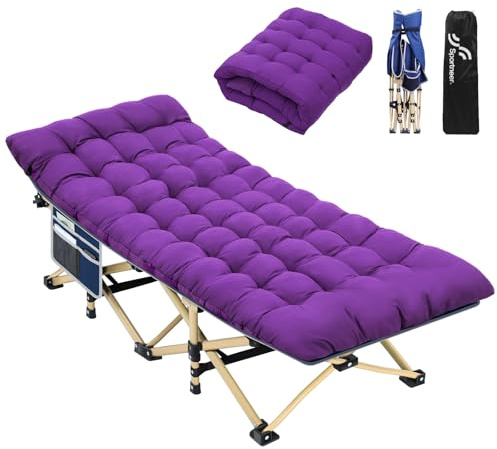 Sportneer Cuna de Camping portátil con colchón, cunas de Dormir Plegables para Adultos, 71/81cm Cama de Campamento Plegable Resistente con Acolchado para Camping