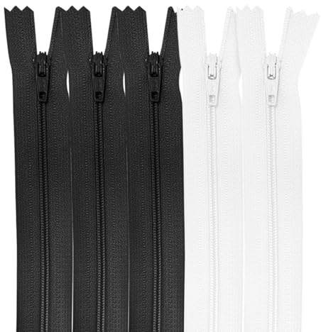 MARARDI [Pack 5] Blixtlås [Svartvit] Nylon [12 cm] Blixtlås för sömnad och Hantverk för Tyg Kläder Maskin Syväskor Patchwork Bomullstyg Med Metallstängning