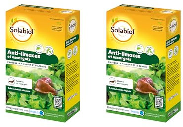 Solabiol Anti-Limaces & Escargots - 2x400g - Granulés - Résistant À La Pluie - Prêt À l'emploi - Utilisable en Agriculture Biologique SOLIMA400X2