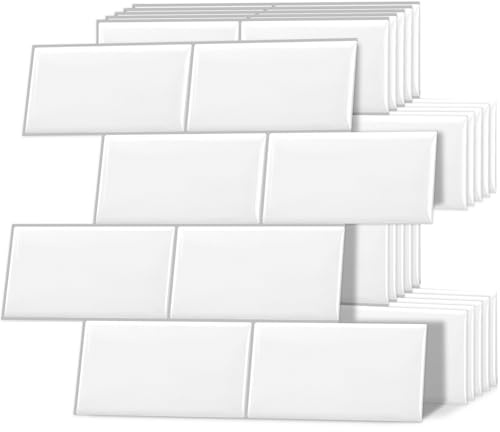 DEWOO Credence Adhesive Autocollant Carrelage Adhesif Mural Cuisine 10 PCS | 3D,Blanc,épais,Autocollant,vinyle,Plastique,Metro,Salle de Bain,Washbasin,Buanderie,32x 27 cm