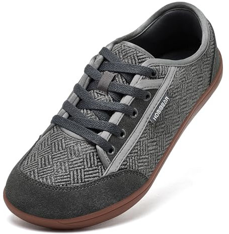 HOBIBEAR Schuhe Breite Füße Unisex Weit Barfußschuhe Minimalistische Barfuss Schuhe Herren Damen Outdoor Trail Barfussschuhe Zehenbox Laufschuhe Walkingschuhe Grau Braun，EU 43