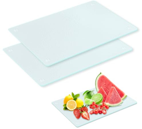 Set di 2 Tagliere Trasparente in Tagliere in Vetro per Cucina Antigraffio Antiodore con Piedini Antiscivolo 20 x 28 cm Cutting Board per Piano Lavoro Cucina e Taglio di Alimenti