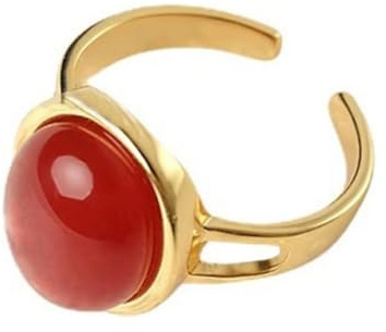 Anillo vintage de piedra roja, ovalada, chapado en oro, anillo ajustable para mujer, regalo de cumpleaños, compromiso o Navidad, joya retro con piedra de nacimiento, anillo envolvente extensible