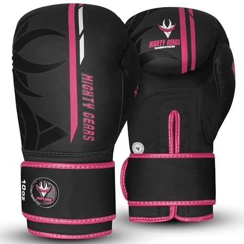 Mighty Gears Boxing Gloves Sparring Training Gloves for Punch Bag Boxing Gloves Mens Women Adult Muay thai MMA Gloves Kickboxing Fighting and Training Ventilated Palm Multi Layered (Pink, 12oz)