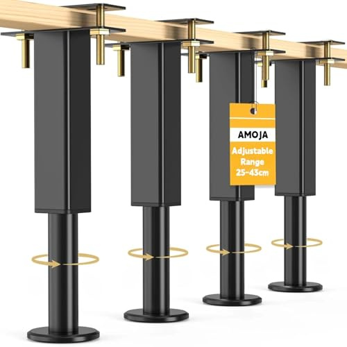 AMOJA 4pcs Adjustable Bed Legs 25-43cm Support Leg for Bed Frame