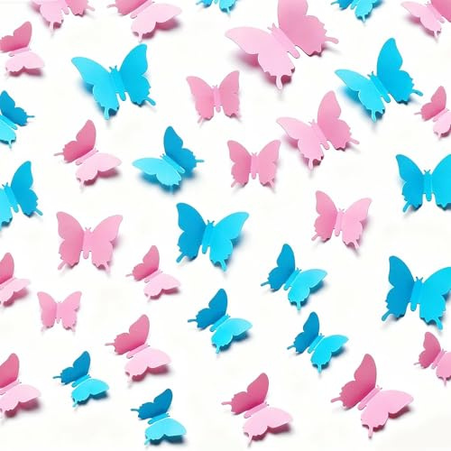 48pezzi Decoro da Parete a Farfalla,Decorazioni da Parete Creative,3D Adesivi Paretes,Adesivi 3D a Forma di Farfalla in Tinta Unita,Simpatici Adesivis per la Cameretta(Rosa/Blu)