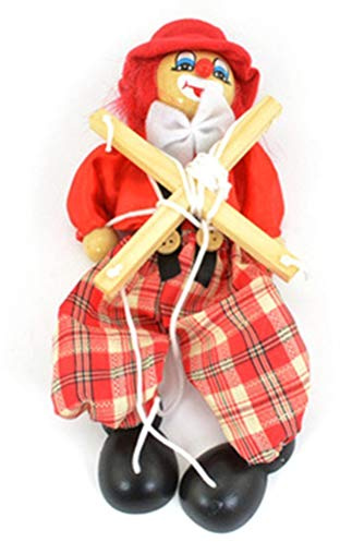 Stylebest Funny Clown Pull String Puppet, Wooden Marionette Handcraft Toys with Moving Arms and Legs, for Kids Gifts Christmas Ornament Baby Toy (Red)