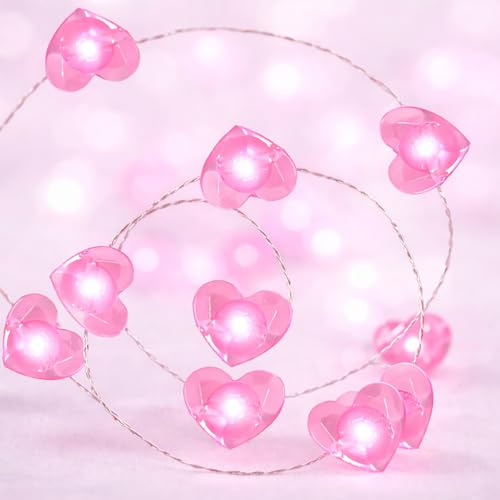 BOHON Valentine Day Decorations, 13 ft 40 LEDs Pink Heart Lights String, Fairy String Lights Battery Operated, Valentine Decor for The Home Indoor Garland Party Galentines Day Decorations Pink