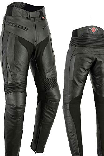 Texpeed motorradhose leder herren mit protektoren - Schwarz Vollnarbiges Lederhose echtleder mit rüstung (EN 1621-1) Biker gepanzerte - XXL Taille/Regülar Bein