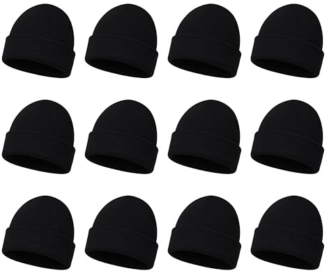 12 Pack Winter Beanie Hats for Men Women, Warm Cozy Knitted Cuffed Skull Cap, Wholesale