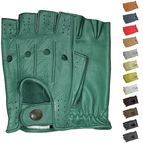German Wear Driving - Guanti da guida senza dita, in pelle, verde menta, XXL
