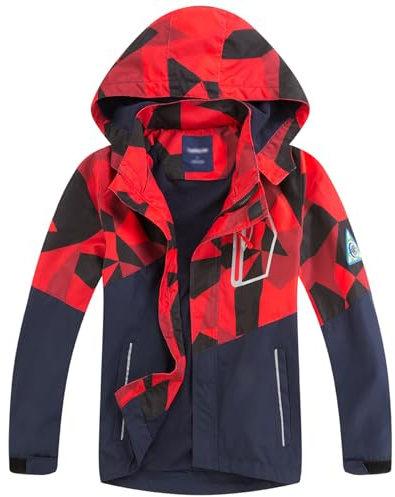 LAUSONS Manteaux Imperméables Enfant Camouflage Blouson Randonnée Garçon Coupe Vent Doublé Polaire avec Capuche Rouge 5-6 ans / 120cm