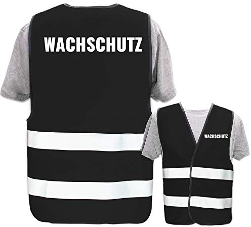 Hochwertige Warnweste mit Leuchtstreifen * Bedruckt mit: Wachschutz * Farbe + Größe: Schwarz (6XL) * Thema Sicherheit und Team * Farbiger oder Reflektierender Druck