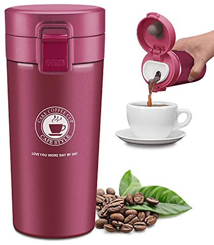 JEEZAO Edelstahl Kaffee Thermobecher, Thermoskanne,Vakuum Isolierbecher,Travel Mug BPA-Frei, Auslaufsicher (rot)