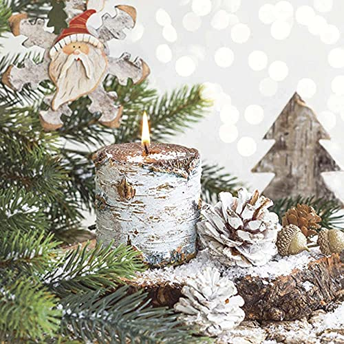 linoows 20 Servietten Weihnachten, Tannengrün mit natürlicher Deko und Kerzen 33x33 cm